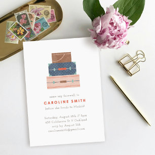 Blue Brown Red Luggage Farewell Party Invitation