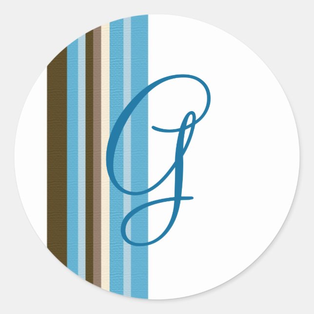 Blue & Brown Ribbons Monogram (Customizable) Classic Round Sticker (Front)