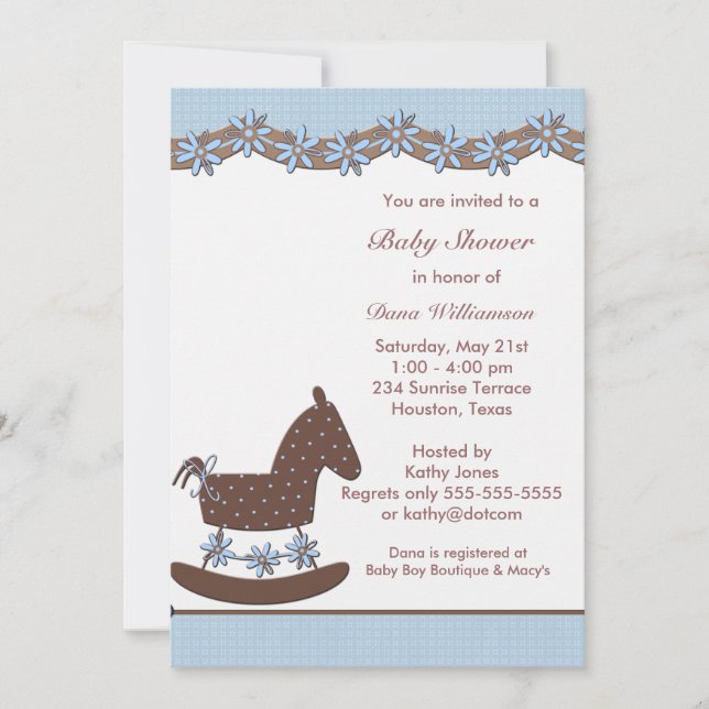 Blue Brown Rocking Horse Boy shower Invitation (Front)