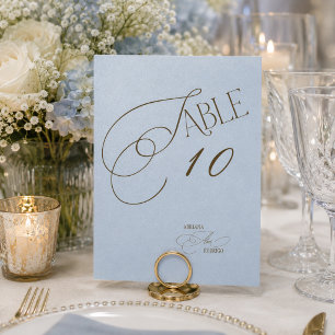Blue Brown Romantic Wedding Table Number