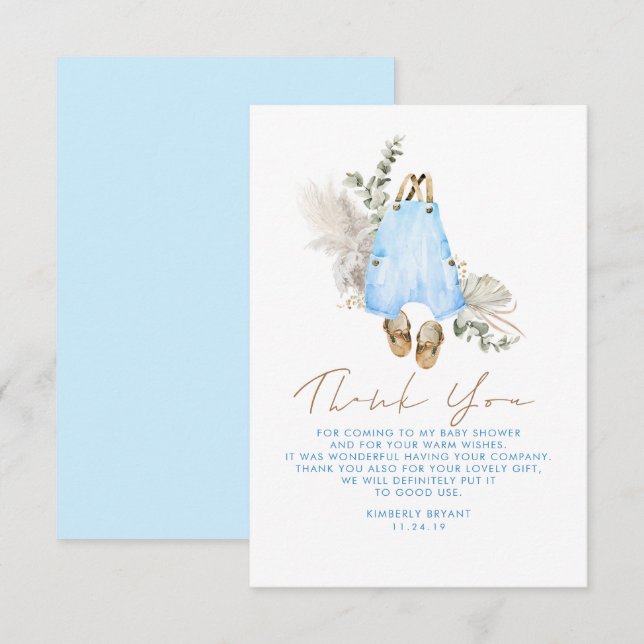 Blue Brown Sage Baby Shower Little Thank You (Front/Back)