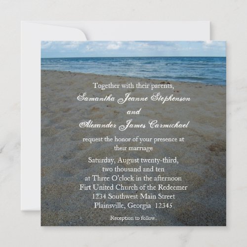 Blue+Brown Sands Beach Wedding Invitations