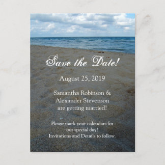 Blue Brown Sands Beach Wedding Save the Date Card