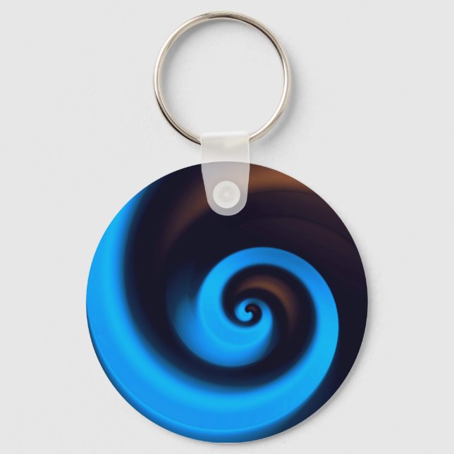 Blue Brown Spiral Cute Cool Modern Abstract Art Keychain (Front)
