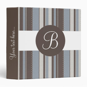 Blue brown stitched stripes monogram custom binder