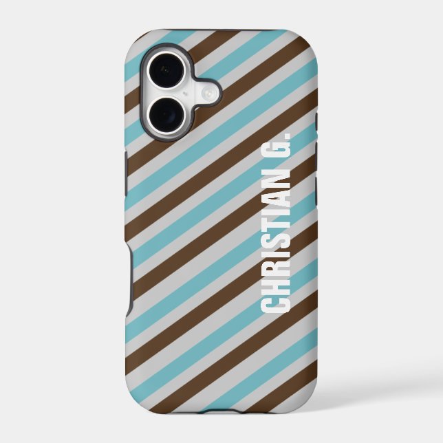 Blue brown stripe pattern custom name personal iphone case (Back)