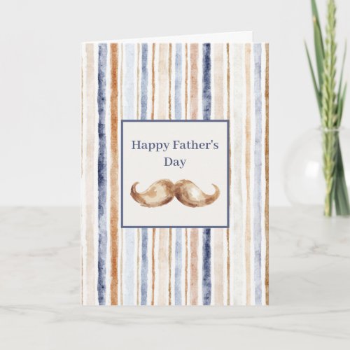 Blue Brown Stripes Cream Mustache Father's Day Card