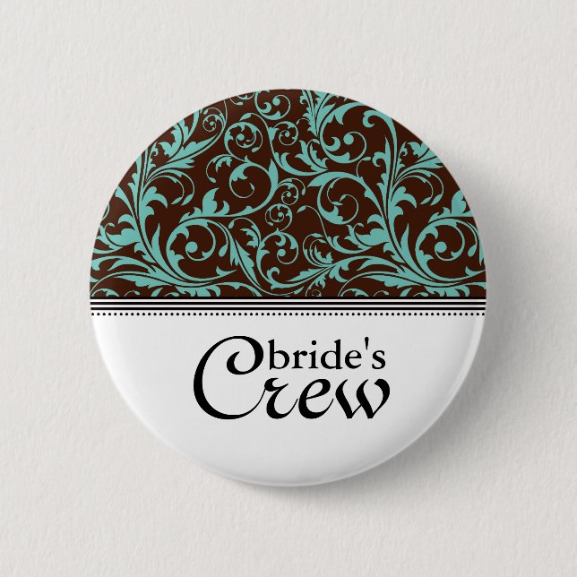 Blue Brown Swirl Bride's Crew Button (Front)