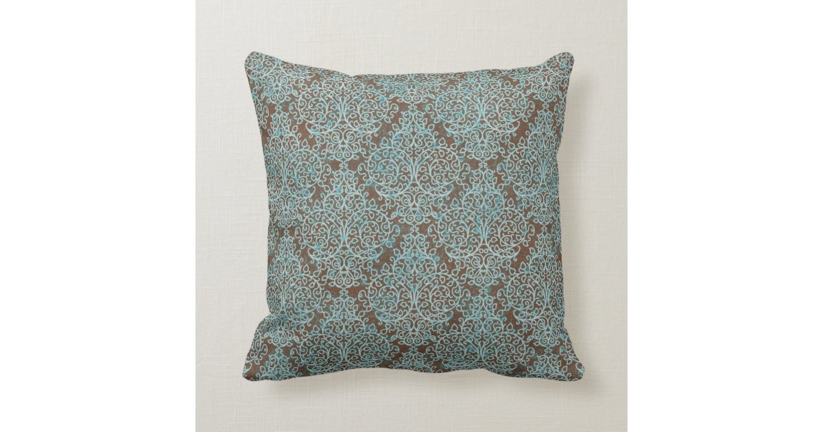 Blue & Brown Swirl Decorative Throw Pillow