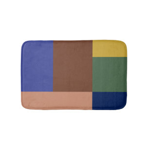 Blue Brown Tan Green Yellow Color Block Print Bath Mat