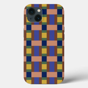 Blue Brown Tan Green Yellow Color Block Print iPhone 13 Case