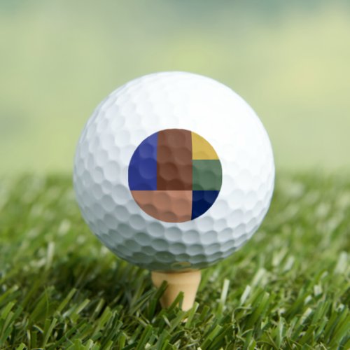 Blue Brown Tan Green Yellow Color Block Print Golf Balls
