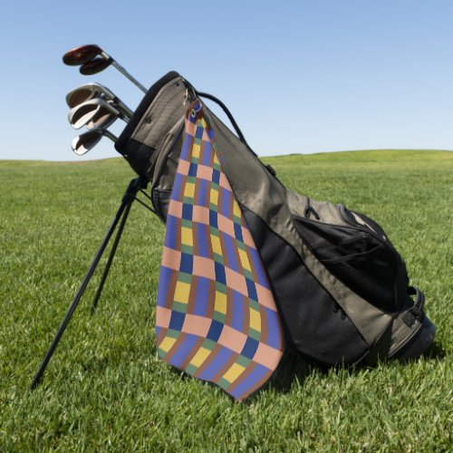 Blue Brown Tan Green Yellow Color Block Print Golf Towel