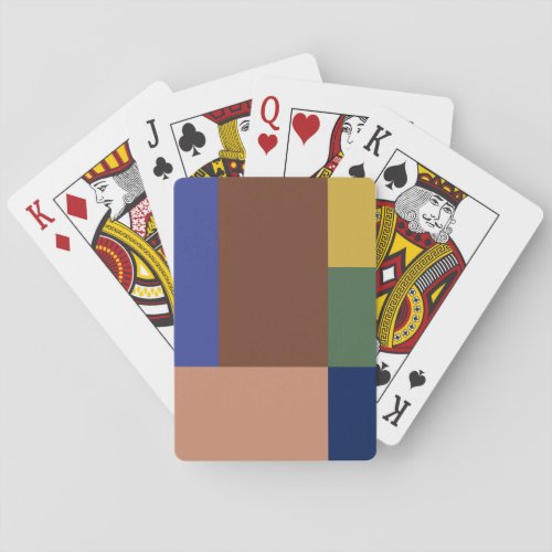 Blue Brown Tan Green Yellow Color Block Print Playing Cards