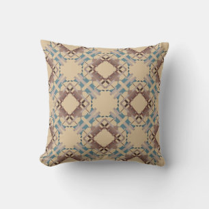 Blue Brown Tan Southwest Art Look Crisscross Tiles Throw Pillow