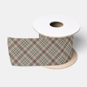 Blue brown tartan check satin ribbon