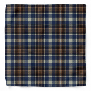 Blue Brown Tartan Plaid Cottage Core Style Bandana