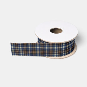 Blue Brown Tartan Plaid Cottage Core Style Grosgrain Ribbon
