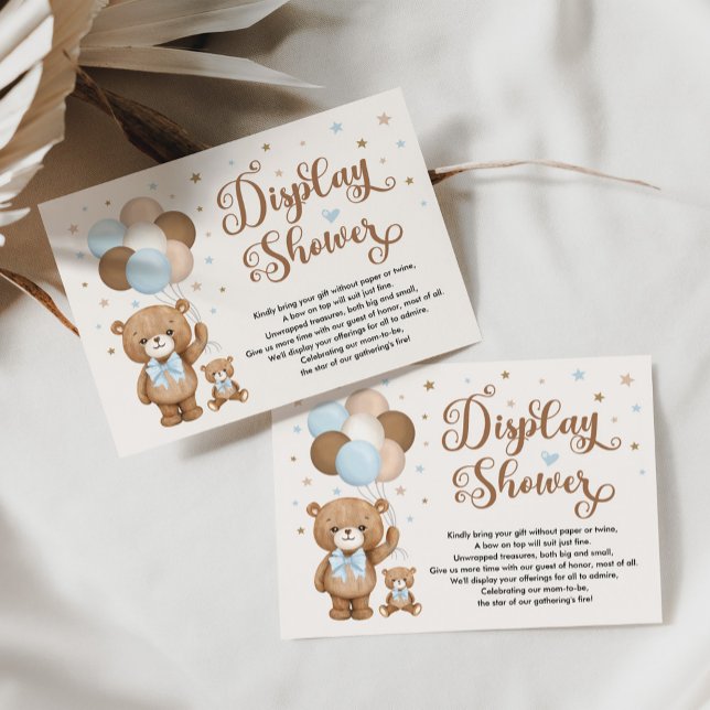 Blue Brown Teddy Bear Baby Boy Display Shower Enclosure Card (Creator Uploaded)