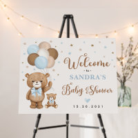 Blue Brown Teddy Bear Balloon Welcome Baby Boy
