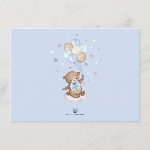 Blue Brown Teddy Bear Balloons Books for Baby Boy Enclosure Card | Zazzle