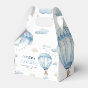 Blue Brown Teddy Bear Birthday Favor Box