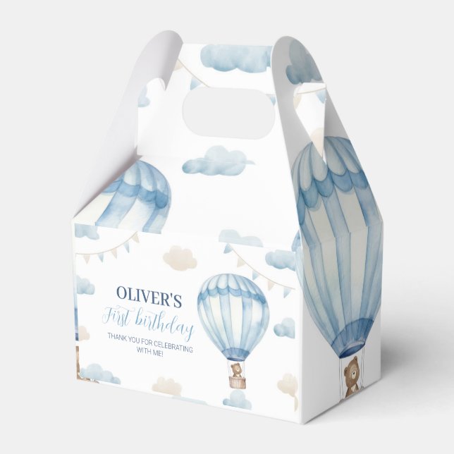 Blue Brown Teddy Bear Birthday Favor Box  (Front Side)