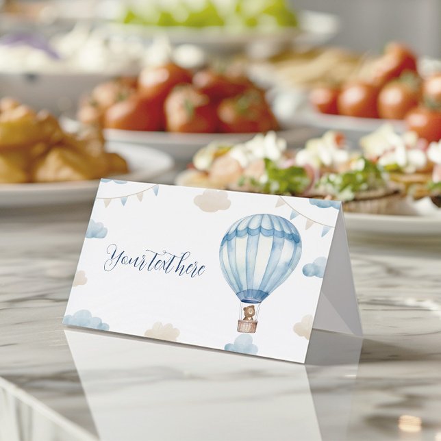 Blue Brown Teddy Bear Birthday Food Place Card  (Creator Uploaded)