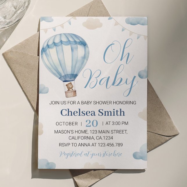 Blue Brown Teddy Bear Boy Baby Shower Invitation (Creator Uploaded)