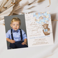 Blue Brown Teddy Bear Hot Air Balloon 1st Birthday