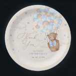 Blue Brown Teddy Bear Hot Air Balloon Birthday Boy Paper Plates<br><div class="desc">This adorable teddy bear themed paper plate is sure to put a smile on your guests' faces! The soft pastel blue, brown & beige color scheme makes this design perfect for a boy baby shower / birthday. Personalize the tags with your details and if you want to further re-arrange the...</div>