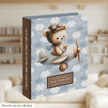 Blue Brown Teddy Bear Pilot Baby Shower Binder