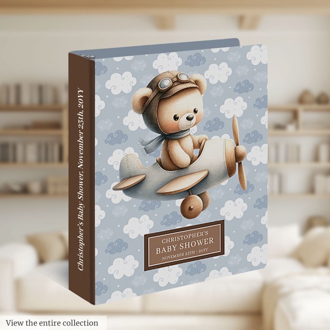 Blue Brown Teddy Bear Pilot Baby Shower Binder (Blue Brown Teddy Bear Pilot Baby Shower Binder)