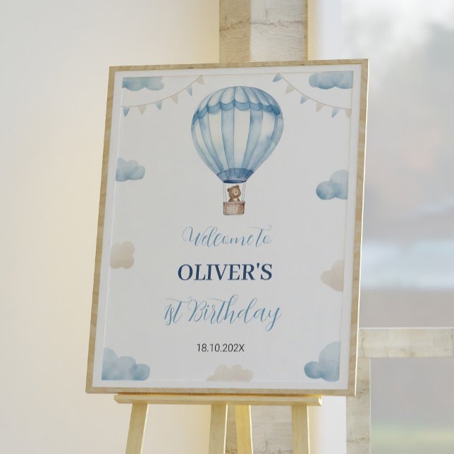 Blue Brown Teddy Bear Welcome Sign Birthday Party (Creator Uploaded)