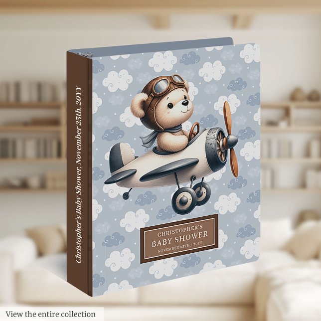 Blue Brown Teddy Pilot Ring Binder for Baby Boy (Blue Brown Teddy Pilot Ring Binder for Baby Boy)