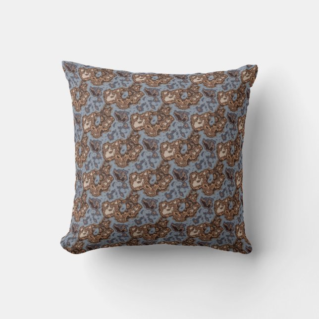 Blue Brown Tones Mottled Abstract Modern Pattern Throw Pillow (Front)