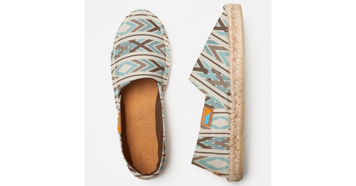 Blue Brown Tribal Symbols Border Pattern Espadrilles | Zazzle