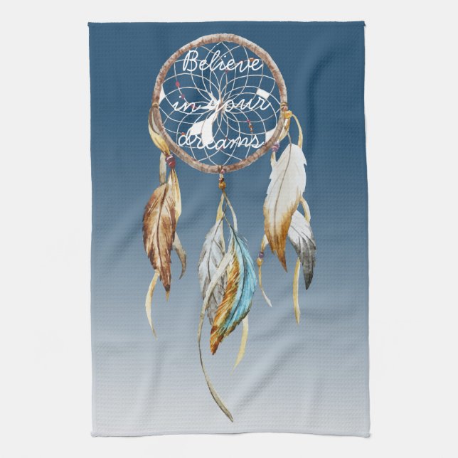 Blue Brown Turquoise Dream Catcher Kitchen Towel (Vertical)