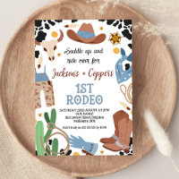 Blue Brown Twin Boys First Rodeo 1st Birthday