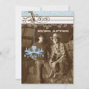 Blue & Brown Vintage Chandelier Damask Your Photo Invitation