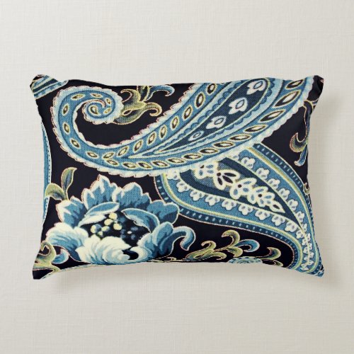 Blue Brown Vintage Paisley Accent Pillow