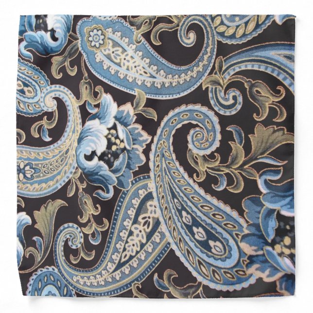 Blue Brown Vintage Paisley Bandana (Front)