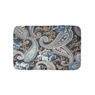 Blue Brown Vintage Paisley Bath Mat