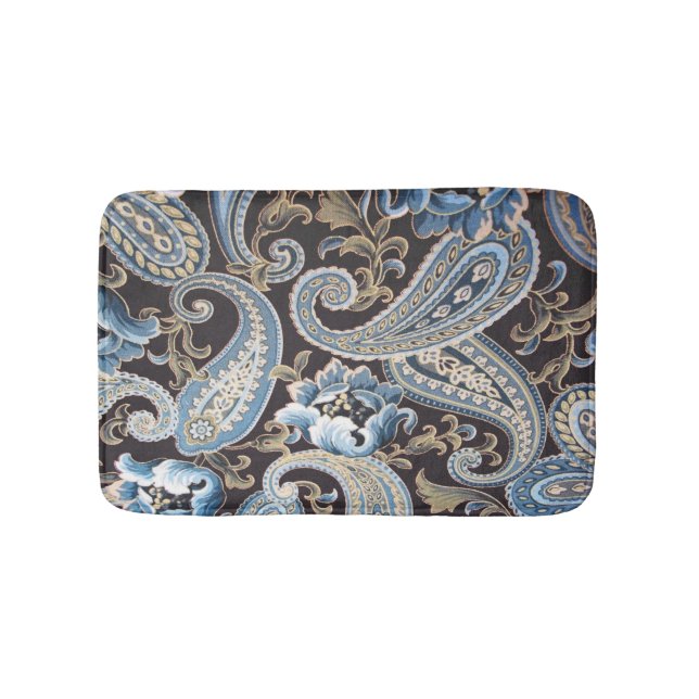 Blue Brown Vintage Paisley Bath Mat (Front)