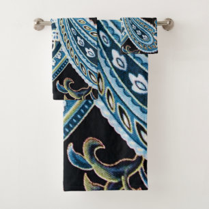 Blue Brown Vintage Paisley Bath Towel Set
