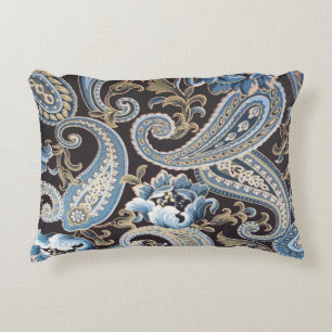 Blue Brown Vintage Paisley Light Accent Pillow