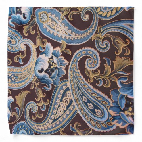 Blue Brown Vintage Paisley New Bandana