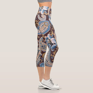 Blue Brown Vintage Paisley New Capri Leggings