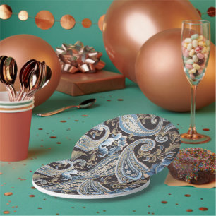 Blue Brown Vintage Paisley Paper Plates