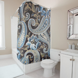 Blue Brown Vintage Paisley Shower Curtain